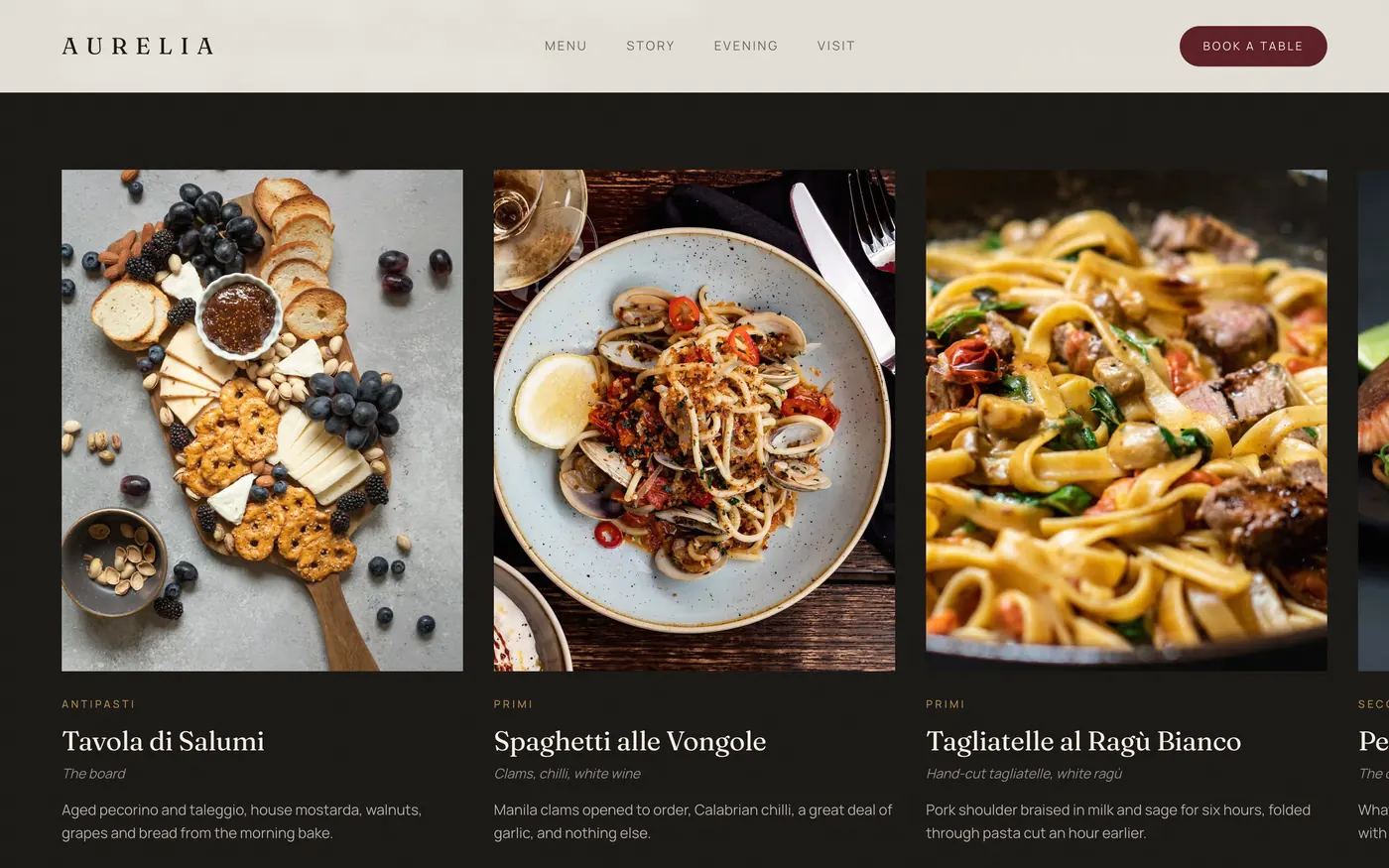 Aurelia: schermata Menu